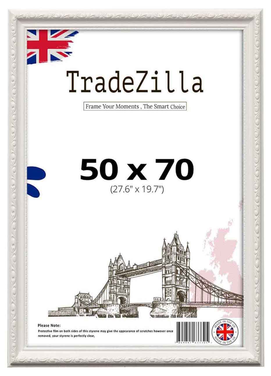 Tradezilla White Large Ornate Shabby Chic 50X70 Cm (27.56X19.69) Picture/Photo/Poster Vintage Antique Frame For Art Prints, Vertically Or Horizontally, Wall Mounting Hardware Included (White)