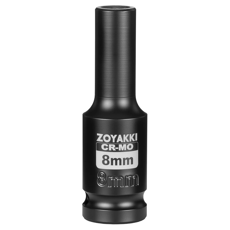 Soquete de Impacto Profundo 8 mm com Encaixe de 12,7 mm (1/2 pol.) em Aço CR-MO ZOYAKKI para Porcas de Eixo