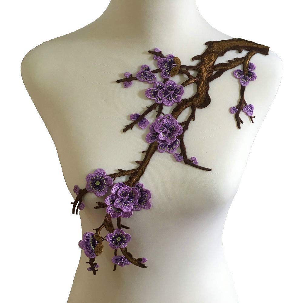 Colorful Embroidered Lace Neckline Collar Floral Brown Leaf Applique Patches Scrapbooking Embossed Sewing (Purple B)