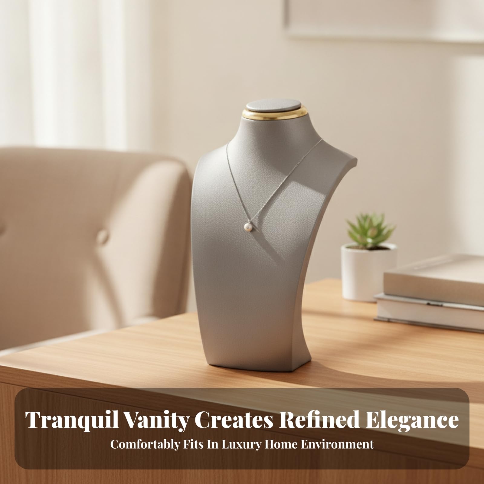 Présentoir à Collier Professionnel, Petit, Présentoir De Bijoux Buste De Mannequin, Couleur Gris Clair, Modèle ED03203, Dimensions 12,5x6x20,5cm