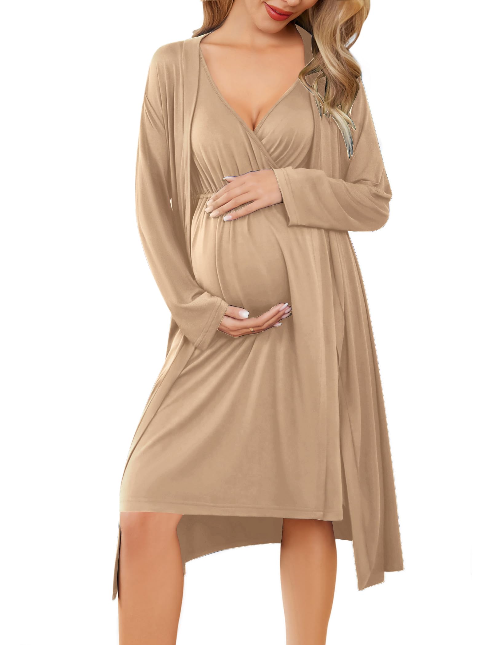 Ekouaer Maternity Nursing Gown and Robe Set Labor Delivery Nightgowns