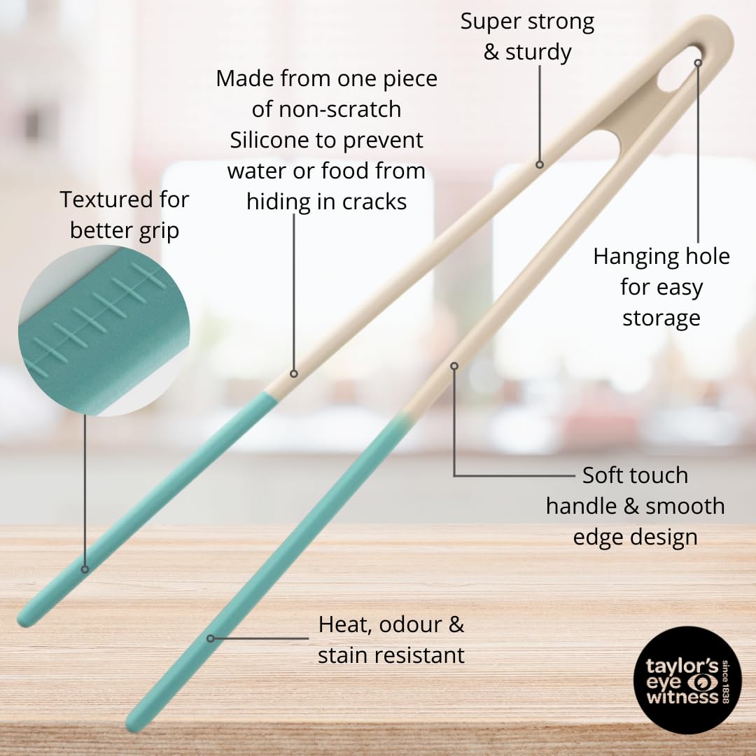 Taylors Eye Witness Large Buttermilk & Turquoise Silicone Gripping Tongs - Image 4