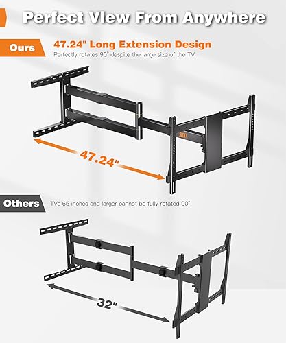 Miniatura 2 de Soporte de pared para TV de brazo extra largo de 47 pulgadas para TV de 37 a 80 pulgadas, soporte de TV de esquina de movimiento completo con brazo