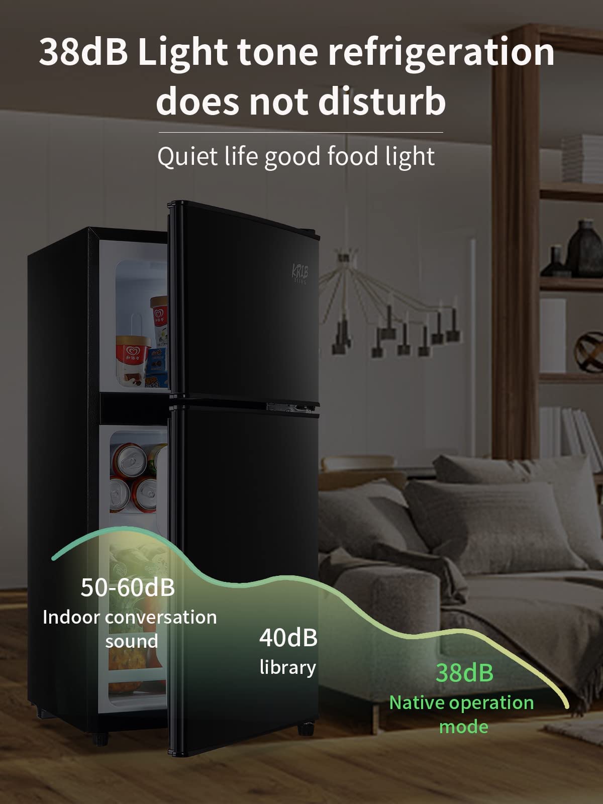 Krib Bling Compact Refrigerator 3.5 Cu.Ft Refrigerator With Freezer With 7 Level Adjustable Thermostat Control 2 Door Energy Saving Top-Freezer Black on Fridge.com - View 5