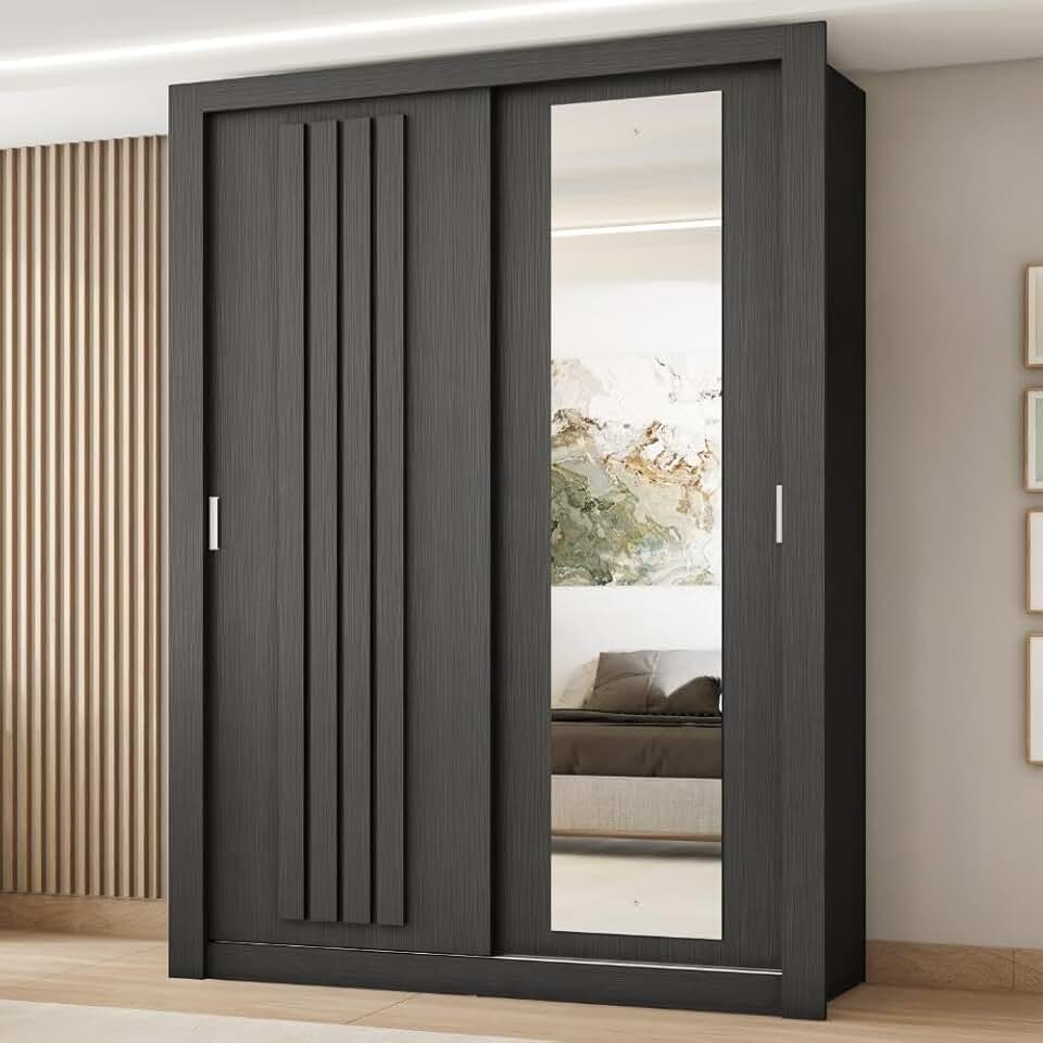 Guarda Roupa Solteiro 2 Portas Darvi Lux Carraro Ripado Preto Touch