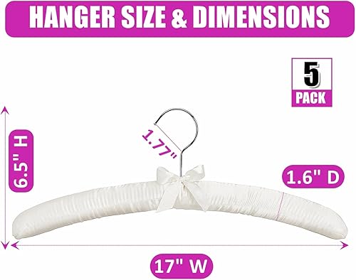 Miniatura 2 de Amber Home Perchas acolchadas grandes de satén marfil de 17 pulgadas para ropa de mujer, paquete de 5, perchas acolchadas antideslizantes para
