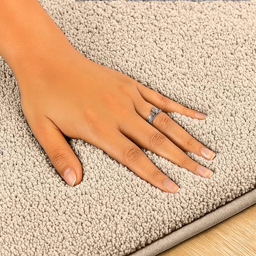 Image of enera Microfibre Bathmat | Soft & Absorbent 1700 GSM Rug | Non-Slip Latex Backing | Quick Dry, Washable Multipurpose Floor Mat for Bathroom, Bedroom, Kitchen & Home (STELLO) (Taupe, 40x60)