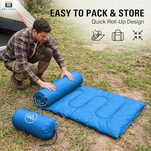 Image of Sleeping Bag for Camping & Travel | Regular Size Lightweight Sleeping Bag (1kg) | Comfortable, Easy to Carry & Store. Pack of 1 (Blue)