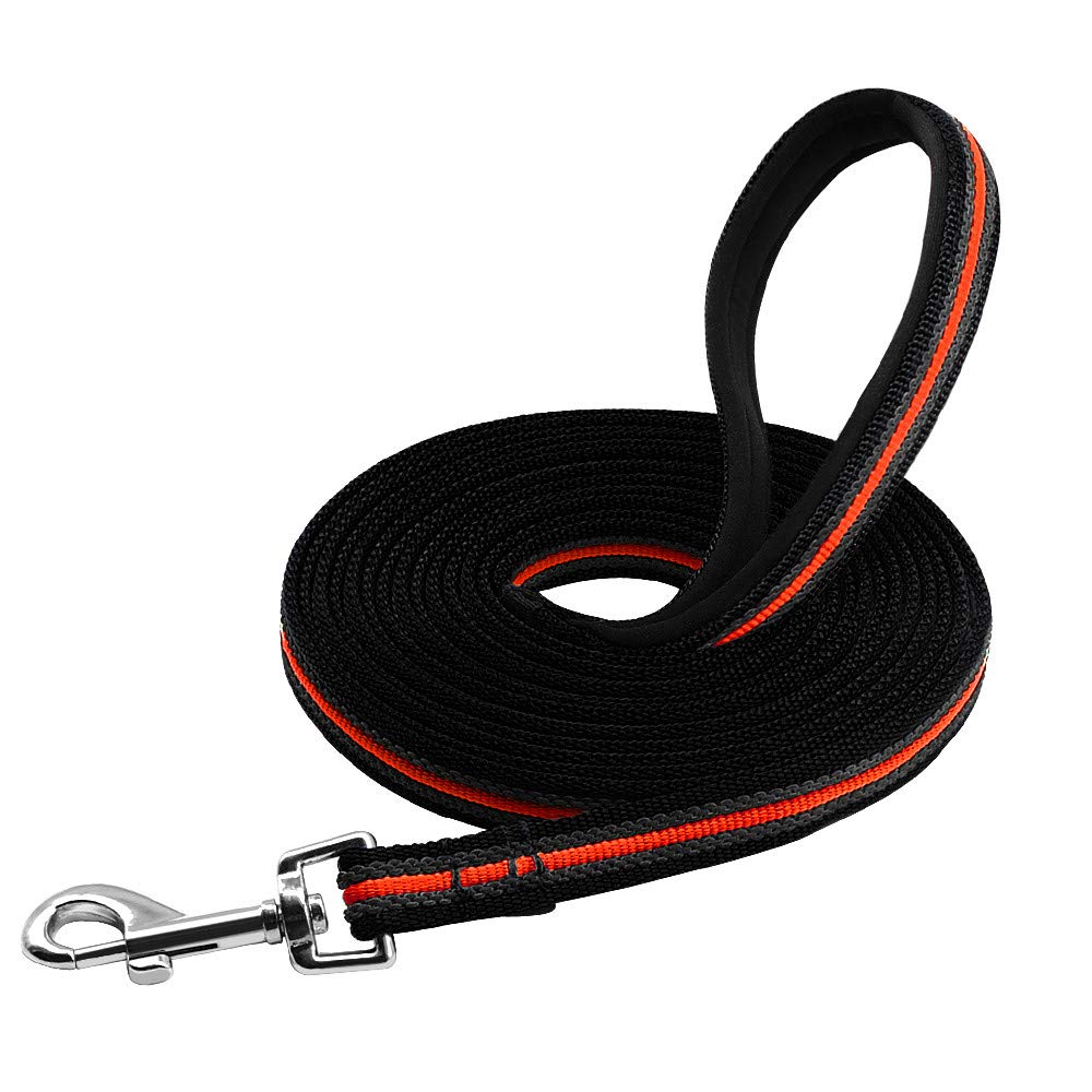 Haltbare Trainingsleine für Hunde, 3 m bis 15 m, lange Leine mit gepolstertem Griff, spezielles rutschfestes Design für Hunde jeder Größe, Orange, 5 m
