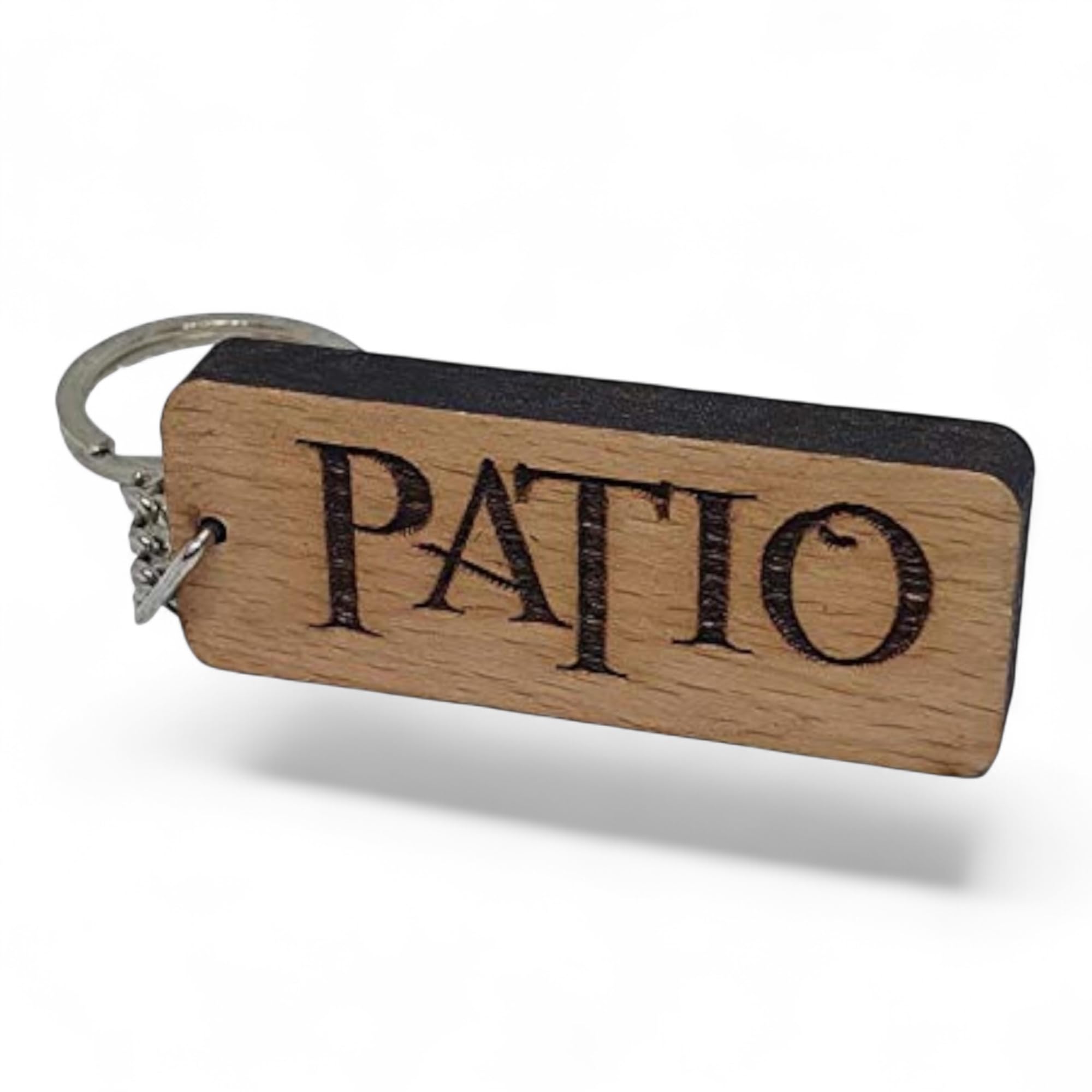 S M Gift Shop Brown Patio Engraved Wooden Keyring Keychain Key Ring Tag