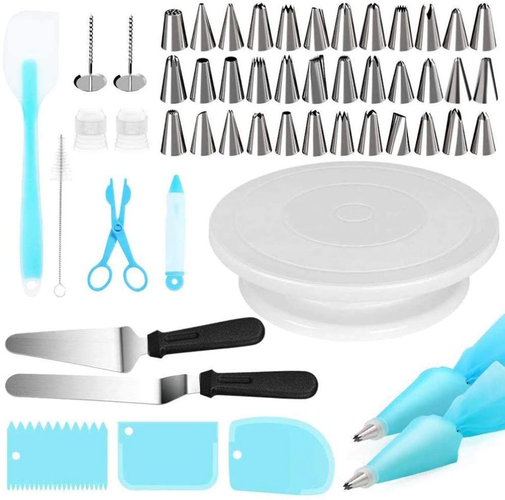 52-teiliges Spritztüllen-Set, professionelles Kuchenzubehör mit 36 nummerierten Spritztüllen, drehbare Kuchenplatte, dekorative Spritze, Tortenmesser & Spatel etc. für Torten, Kuchen