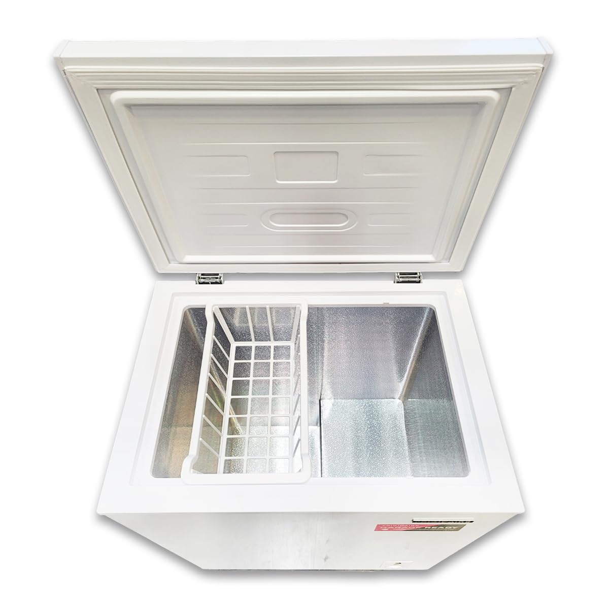 Condition photo showing New/Like New for frigidaire efrf3003 chest deep freezer - garage-ready, 3.5 cu. ft. capacity, white - adjustable thermostat - removable vinyl coated wire basket - easy defrost drain