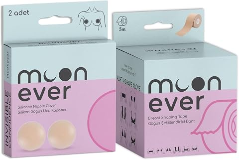 By StopEver Göğüs Şekillendirici Bant + Silikon Göğüs Ucu Kapatıcı – Ten Rengi, Kendinden Yapışkanlı, Dik Görünüm ve Tam Kapsama İçin 2’li Set, 5m Bant + 1 Çift Kapatıcı