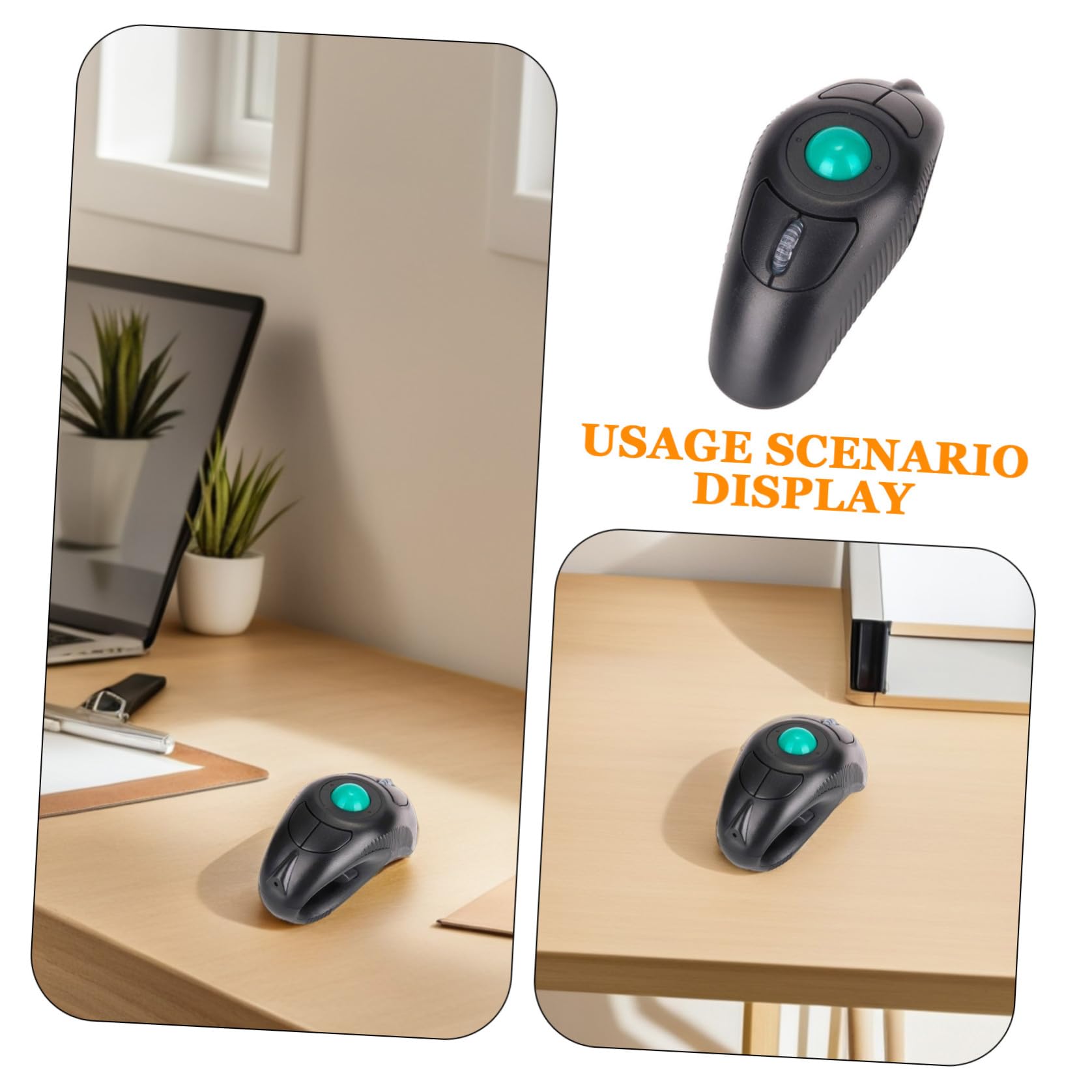 Lurrose Mouse Wireless Trackball a Pollice 2.4g USB Nero Plastico Forma a Delfino 5 Tasti 1000dpi Plug And Play per Laptop Uso Destro e Sinistro
