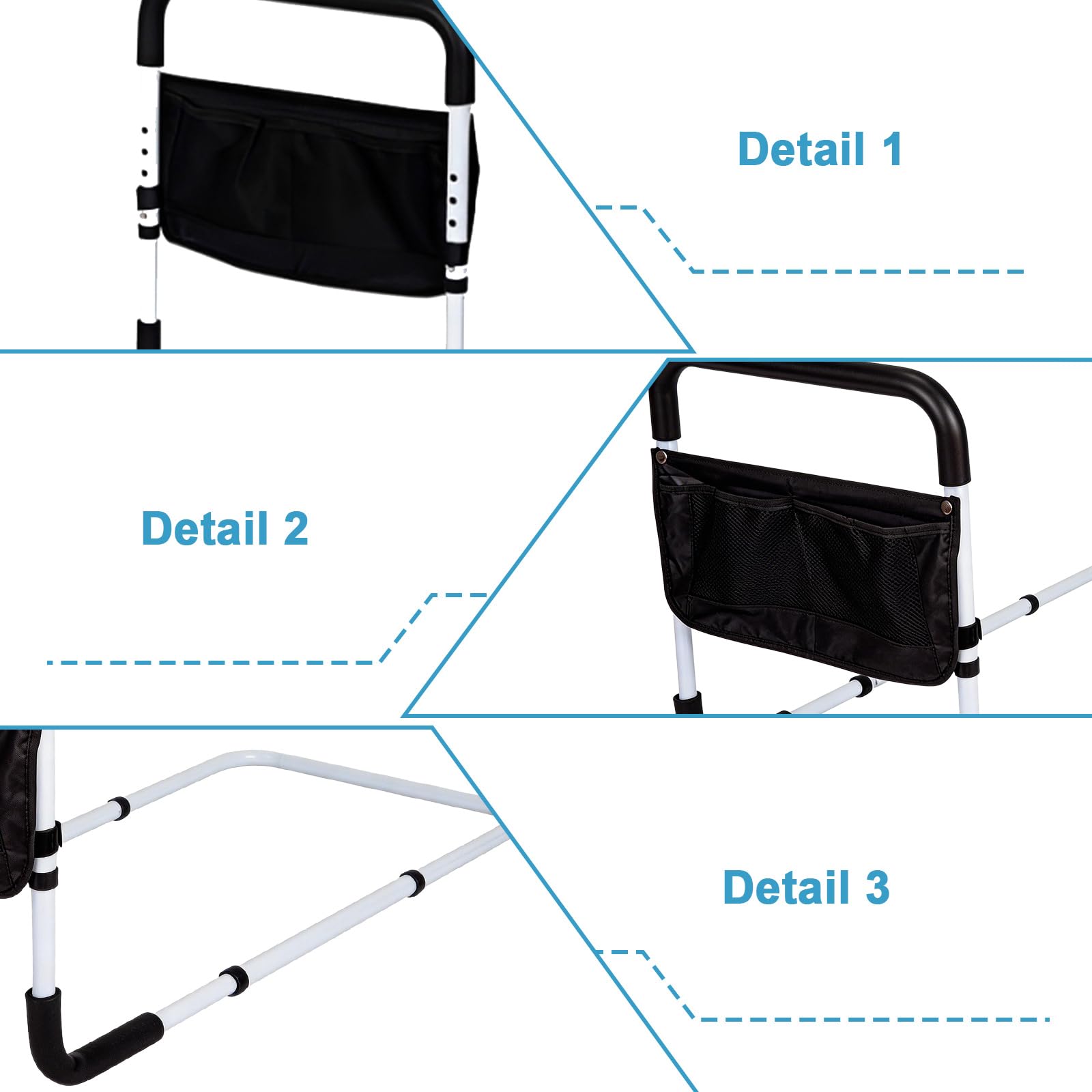 BORDEAG Letto per alzarsi, 93 x 42 x (43 – 53 cm, per anziani, supporto per letto, regolabile in altezza, stabile, acciaio al carbonio per camera da letto e ambiente di cura