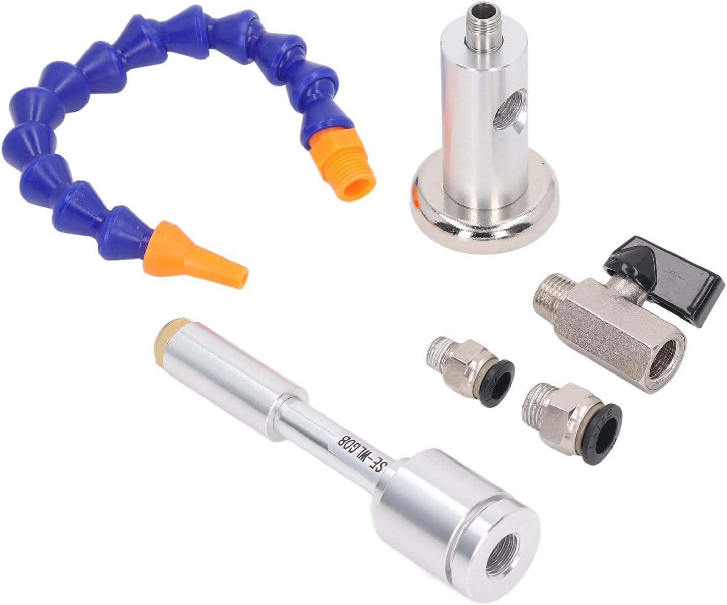 6 Pcs Set Cold Air Dry Cooling Gun 7 Bar 520 BTU Set Cold Air Gun, Aluminum Alloy Flexible Vortex Tube Instant Cooling for Industrial Processing Plastic Metal Wood Welding Bonding