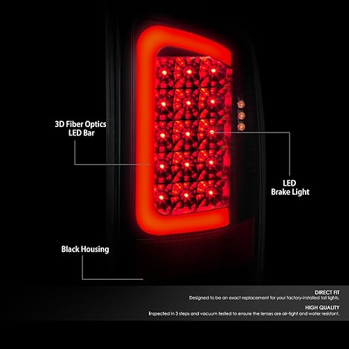 Miniatura 2 de DNA MOTORING TL-DRAM07-LED-RD3D-BK-SM Conjunto de luz trasera LED 3D para lado del conductor y del pasajero compatible con Dodge Ram 1500 2500 3500