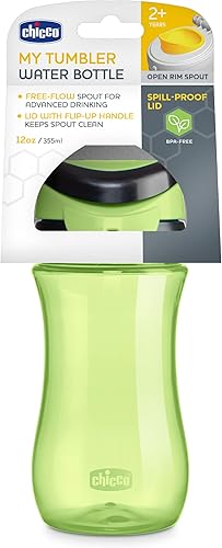 Miniatura 8 de Chicco My Tumbler - Botella de agua de borde abierto con boquilla de flujo libre de 12 onzas, a prueba de derrames cuando la tapa está cerrada, asa