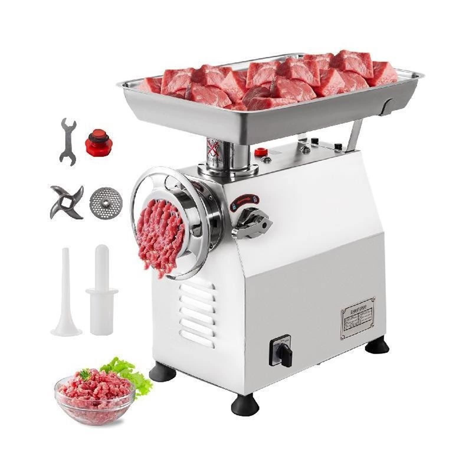 Otenc One Color Commercial Meat Grinder 770Lbs/H Electric Sausage Maker Stainless Steel With 2 Grinding Heads & Blades For Restaurant,Improving Efficiency