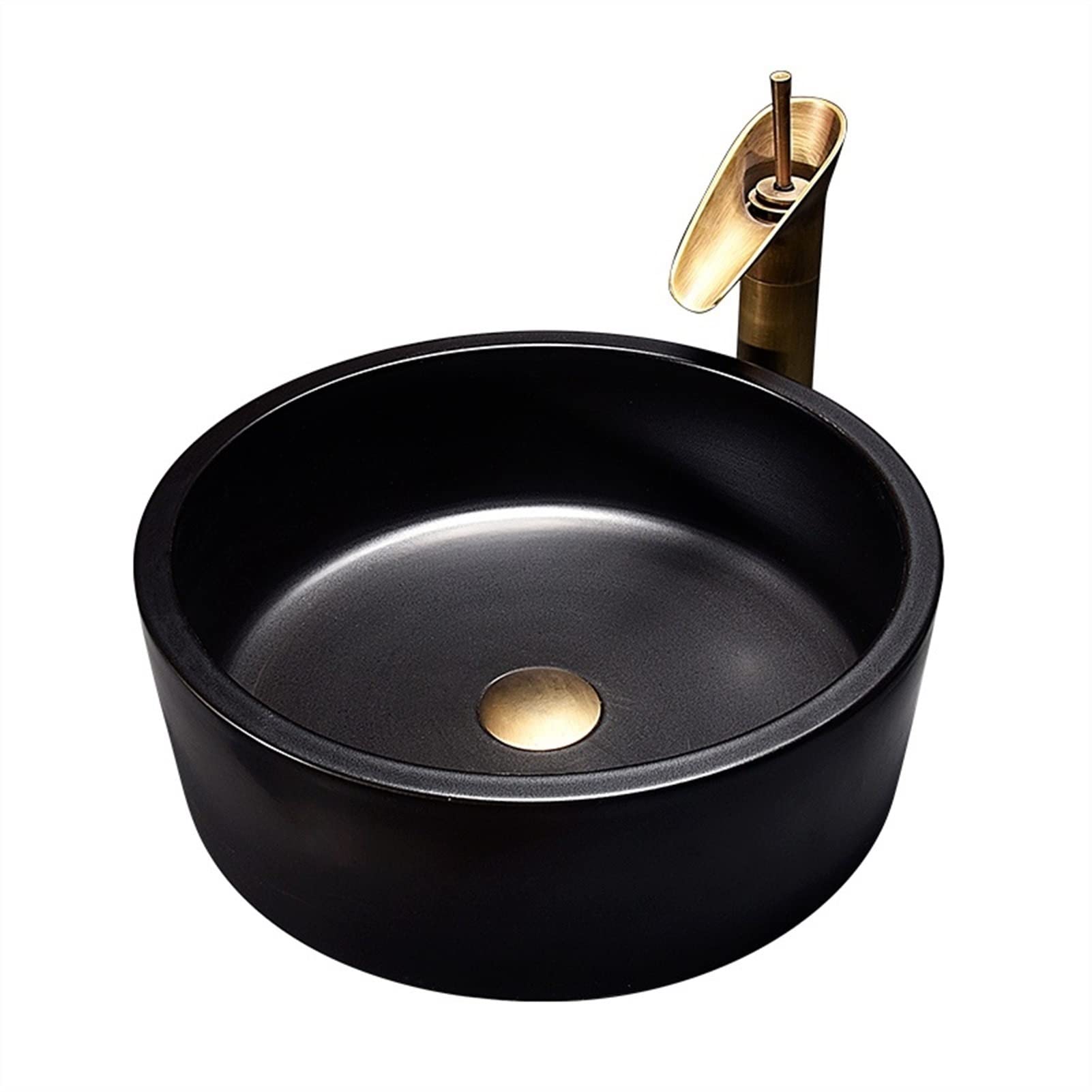 Aderfetbi A Bathroom Sink Bathroom Sink Round Bove Counter Ceramic Vessel Vanity Rt Basin，Black，Only Basin