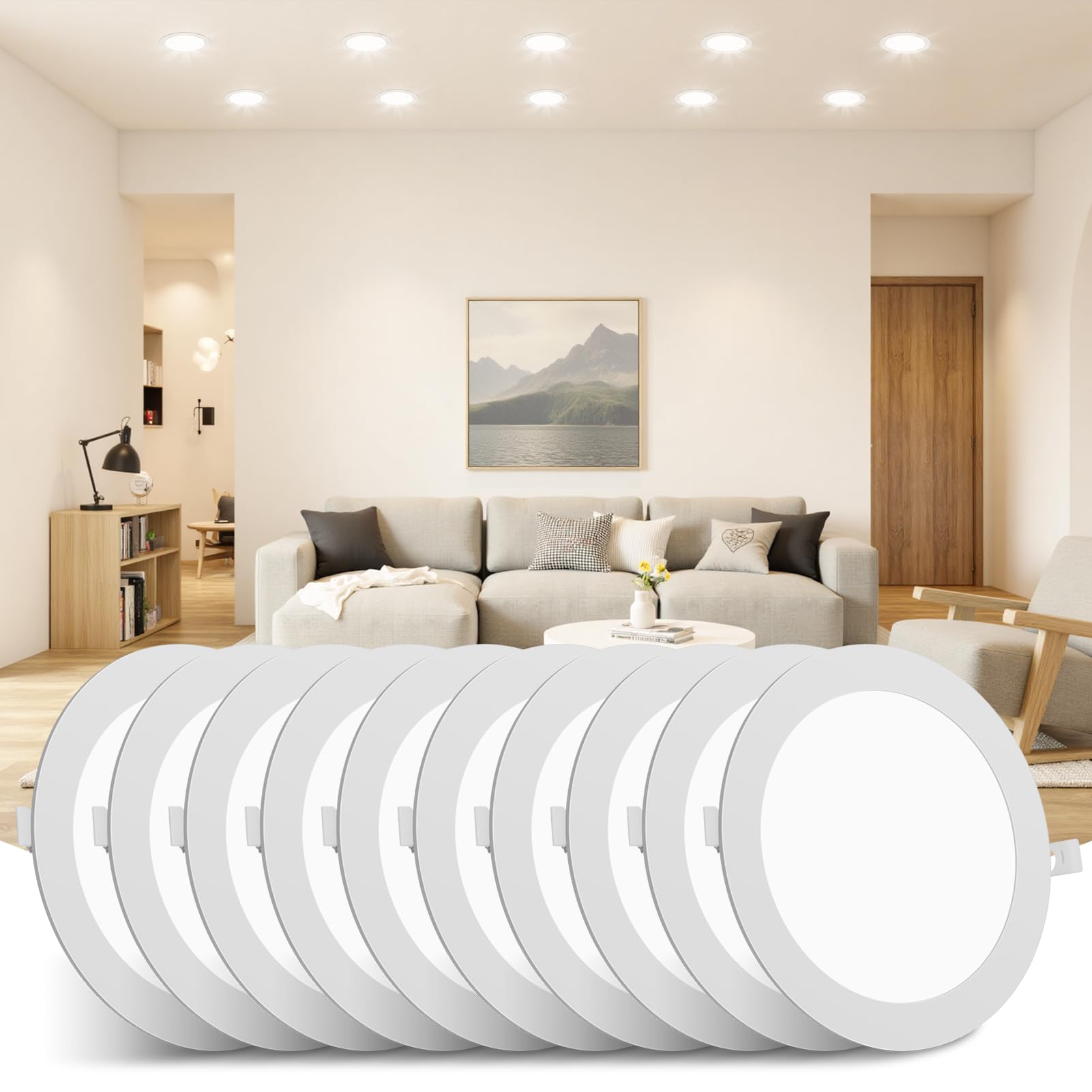 Litglobe LED Downlights for Ceiling 24W 10 Pack,4500K Neutral White Recessed Ceiling Lights,2160LM Ultra Slim Spot Lights,Cutout Φ280mm Round Spotlights for Bathroom Bedroom Kitchen Living Room