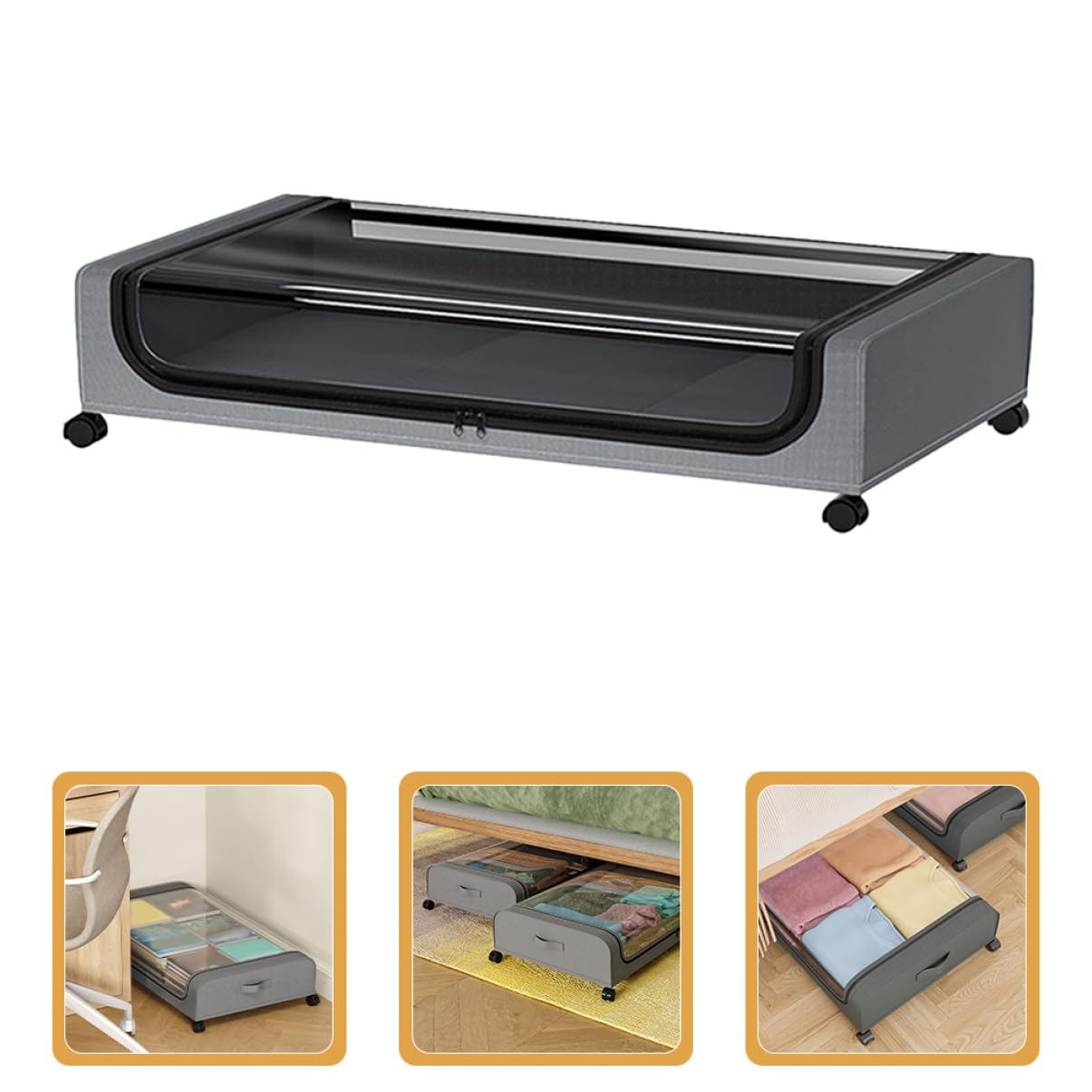 Zerodeko Caja de Almacenamiento y Ahorrar Espacio con Ruedas para Debajo Cama Organizador Ligero de Tela No Tejida con Tapa Transparente, Adecuado para Guardar Ropa