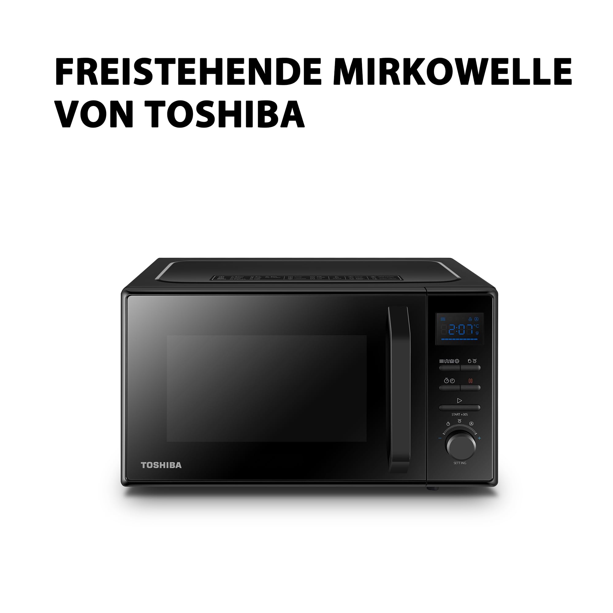 Toshiba Freistehend MW2-AC25TF(BK) 4-in-1 Mikrowelle mit Heißluft & Grill & Kombi Funktion / 25L / 900W / 1100W Grill / 2100W Heißluft/Emaille Innenraum/Drehteller mit Positionsspeicher/Schwarz
