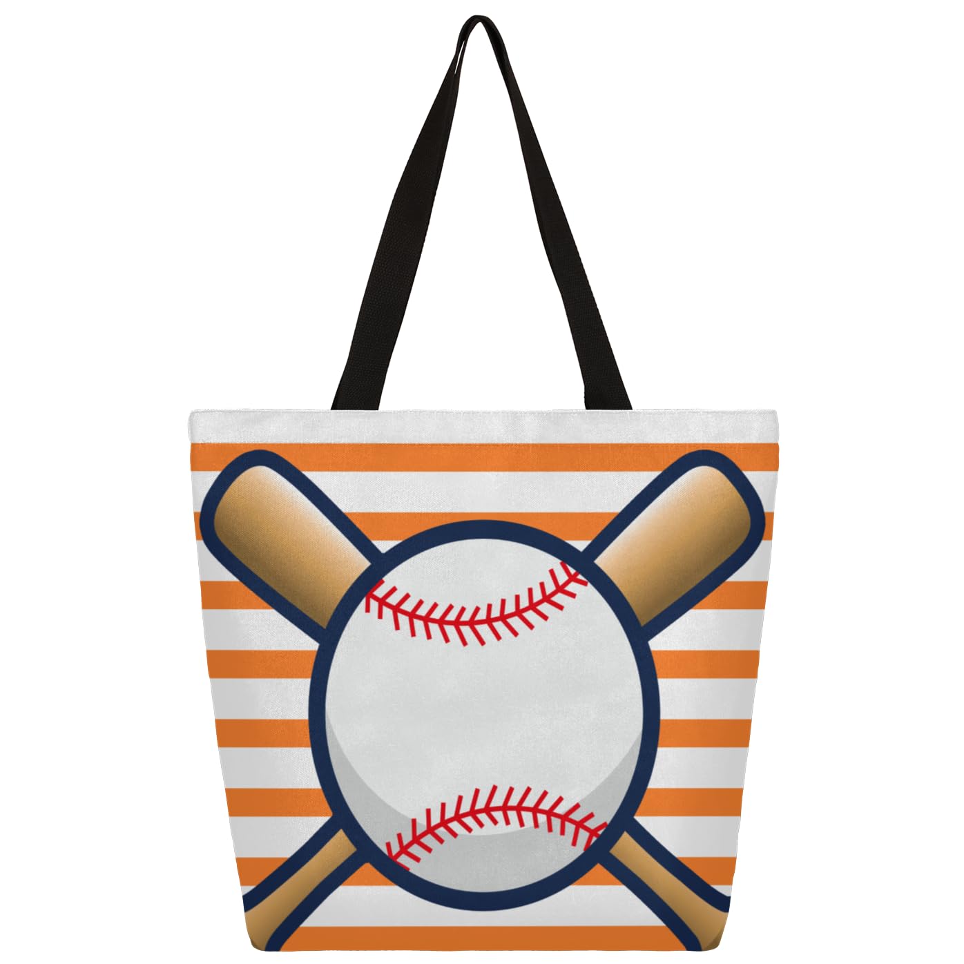 Mularoka Striped Baseball Large Capacity Canvas Tote Bag Stylish Handheld Shoulder Bag Reusable Shopping Bag for Work Travel Beach Trips Shopping