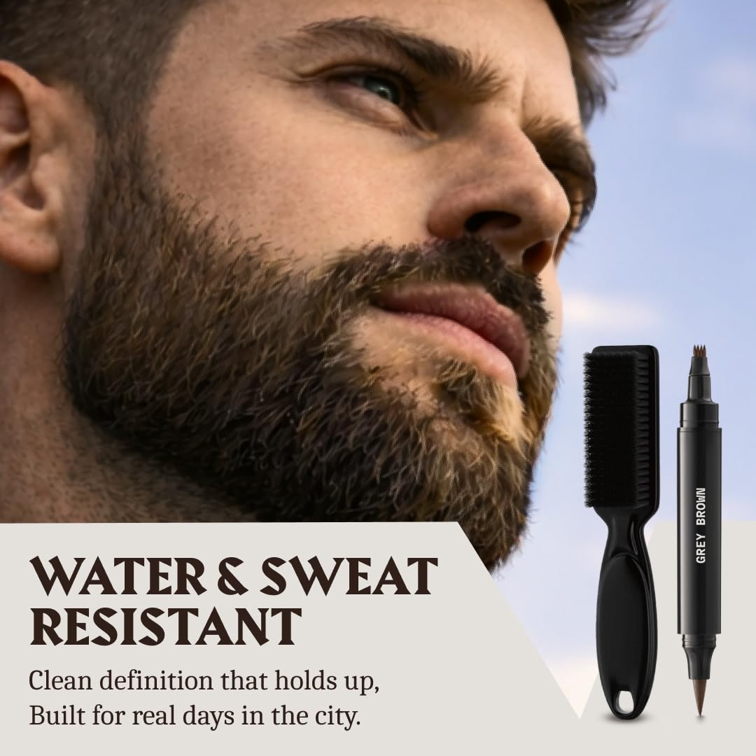 Striking Viking Beard Pencil Filler, Grigio-Marrone - Set di matite da barba impermeabile, realistiche e durevoli con 1 penna stilografica e pennello, migliora i peli del viso