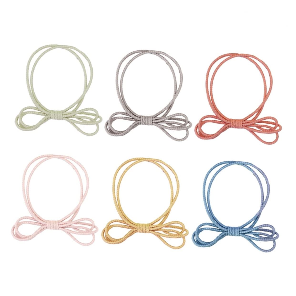 6pcs Elastic Hair Ties Knotted Bowknot Design Two Stretch Ponytail Holders Mixed Color Hair Accessories Women Girls