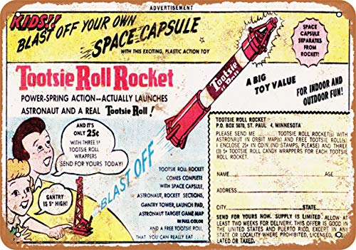 Lotusworld 1963 Tootsie Roll Rocket - Cartel de metal para interiores y exteriores de 8 x 12 pulgadas