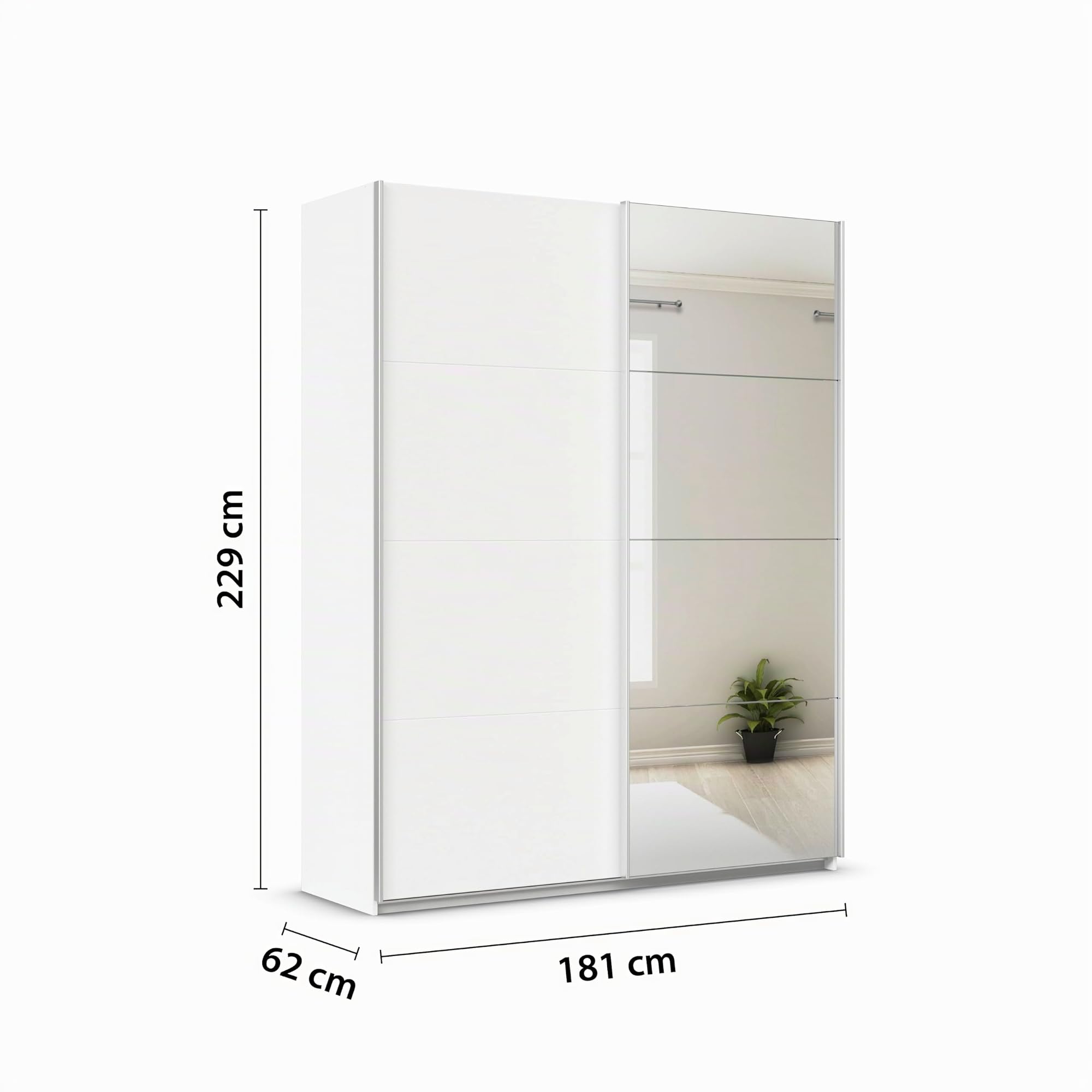 Rauch Möbel QUADRA, Schwebetürenschrank, Farbe Weiß, Breite 181 cm | Kleiderschrank mit Schwebetüren, Schiebetüren, 2-türig, mit Spiegel, für Schlafzimmer, Kinderzimmer, Jugendzimmer, Garderobe