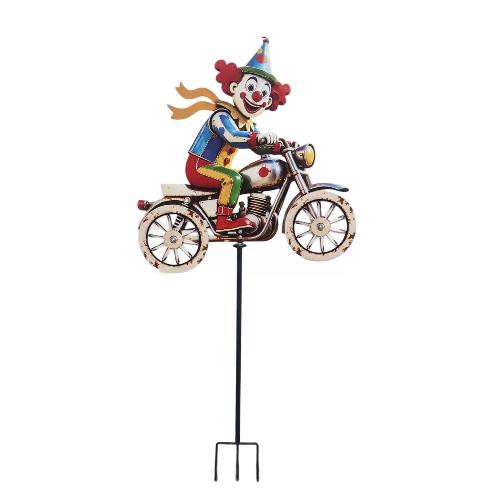 RetroNest Clown Motorcycle Wind Spinner, Spinning Wheels Metal Kinetic Yard Art Weatherproof with Stake for Outdoor Lawn Patio Decor A