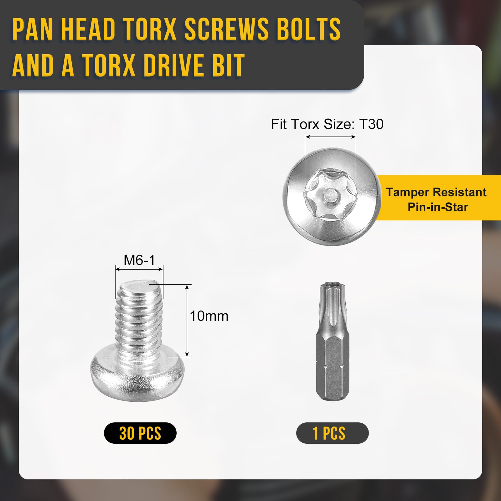 DTGN M6x10mm Pan Head Torx Security Screws, 30Pack, Good for Machinery - Image 2