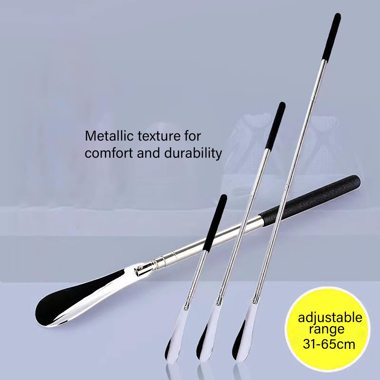 Chausse Pied Long Metal，Telescopique 31-65 cm，Chausse Pieds Long Manche en Métal，Chausse-pieds en Alliage D'aluminium，Chaussé Pied Manche Long，tire bottes