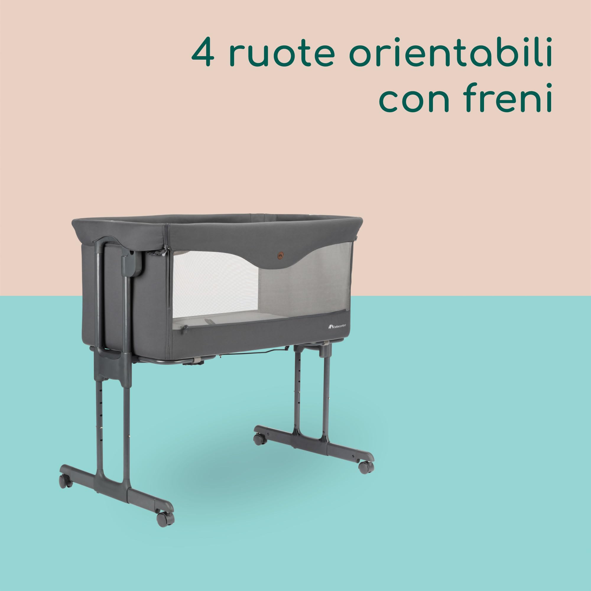 Bebeconfort Amara, Culla neonato fianco letto, 0-6Mesi, 0-9kg, Culla co-sleeping, Lettino Neonato 2 in 1, Chiusura compatta in 3 secondi, Facile da spostare, Borsa per il Trasporto, Tinted Graphite