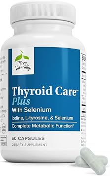 Terry Naturally Thyroid Care Plus - Iodine + L-Tyrosine, 60 Capsules - Thyroid Support Supplement with Selenium, Promotes Energy & Metabolism - Non-GMO, Gluten-Free, Kosher - 30 Servings