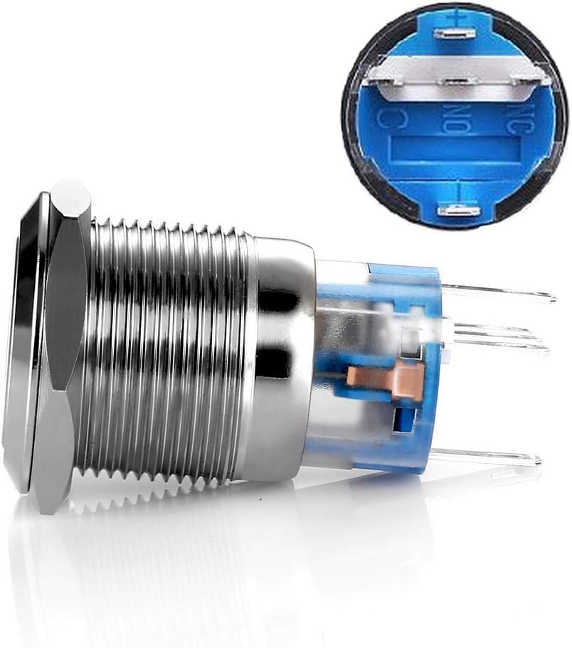 Frее Shірріng оƒƒеr WerFamily 19mm Latching Push Button Switch 1NO 1NC SPDT ON/Off Waterproof Stainless Steel Metal Round with Red LED Angel Eye + Power Indicator