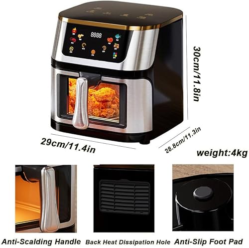 Miniatura 8 de Freidora de aire, freidora de aire visual de acero inoxidable de 10 l, horno inteligente de 1400 W con pantalla táctil digital sin aceite,