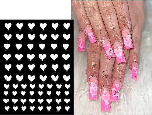 Miniatura 3 de JERCLITY 6 hojas de plantillas de aerógrafo, calcomanías de uñas para arte de uñas, autoadhesivas, estrellas, mariposa, punta francesa, corazón,