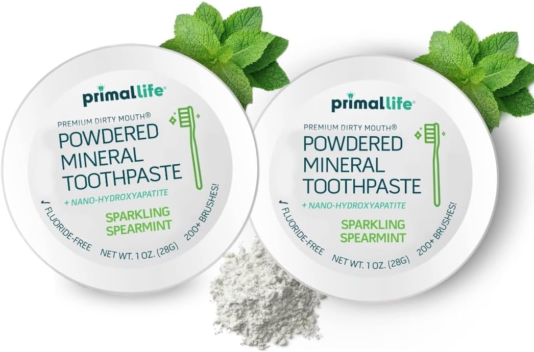 2 Pacote de Primal: Life Organics!! - Pó Dental Dirty Mouth, Pó de Limpeza Bucal com Óleos Essenciais Aromatizados, Argila Natural de Caulim e Bentonita, Paleo, Orgânico, Menta, 28 g