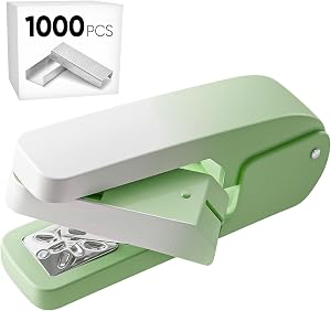 Office Desk Swing-Arm Swivel Stapler, 25 Sheets Capacity, 360 Degree Rotate Desk Staplers with 1000 Staples for Booklet, Book Binding, Brochures Newspapers - Green