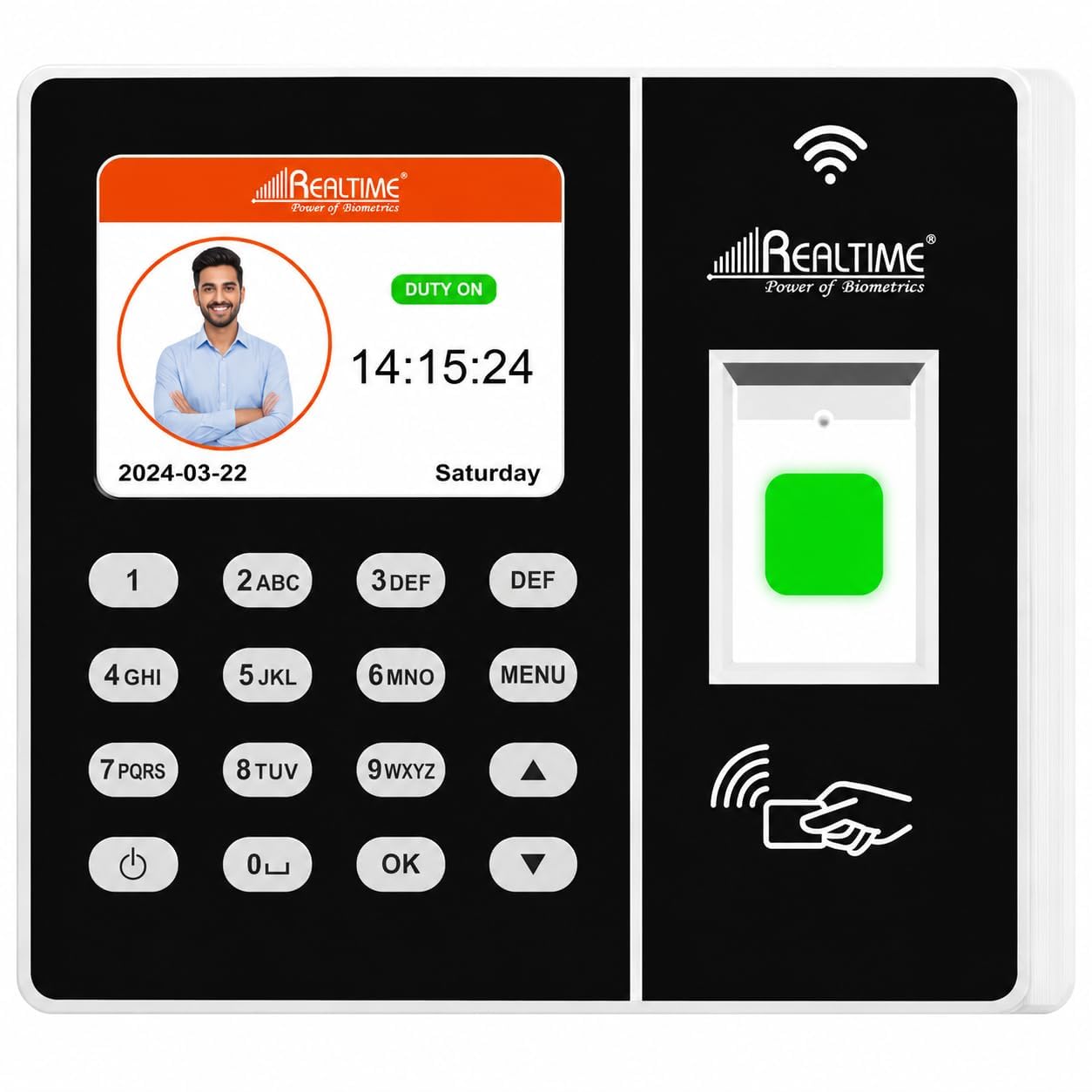 realtime rs9w wifi fingerprint attendance machine with cloud software, rfid card reader, access control system, built-in battery backup, tcp/ip, usb, 1000 users, 100000 records