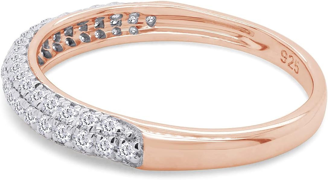 Round Cut Sparkling White Cubic Zirconia Half Eternity Stackable Engagement Ring In 14k Gold Over Sterling Silver Jewelry for Women Wedding