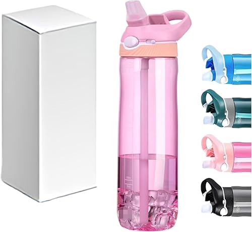 Miniatura 8 de Botella de agua deportiva Tritan negra de 25 onzas con asa de clip, tapa de bloqueo, popote - Botella de plástico de viaje