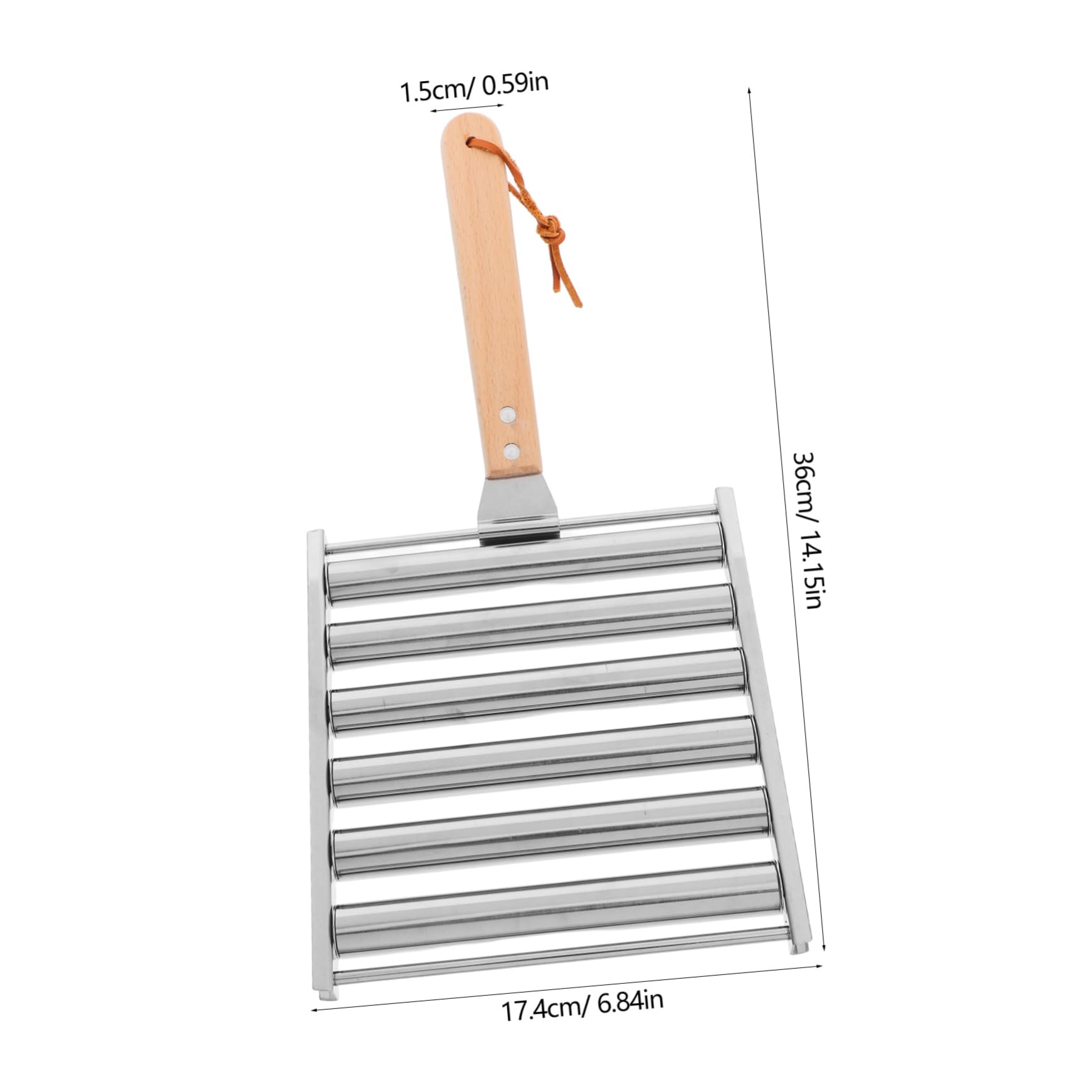 FUNOMOCYA Sausage Roller Stainless Steel BBQ Rack Hot Dog Grilling Holder with Wooden Handle for Even Heating Quick Cleaning for Outdoor Cooking and Family Events