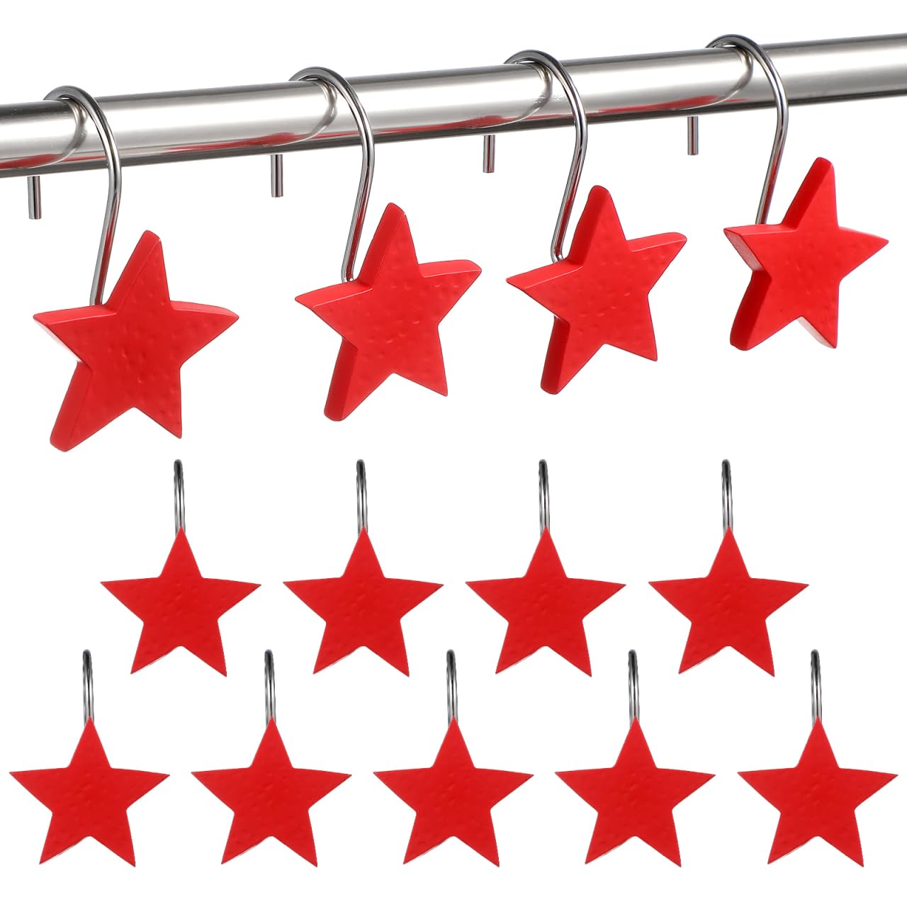 Resin Metal Shower Curtain Hooks 12 Pack Decorative Star-Shaped Bathroom Curtain Rings Rust-Resistant Hooks for Easy Installation on Standard Shower