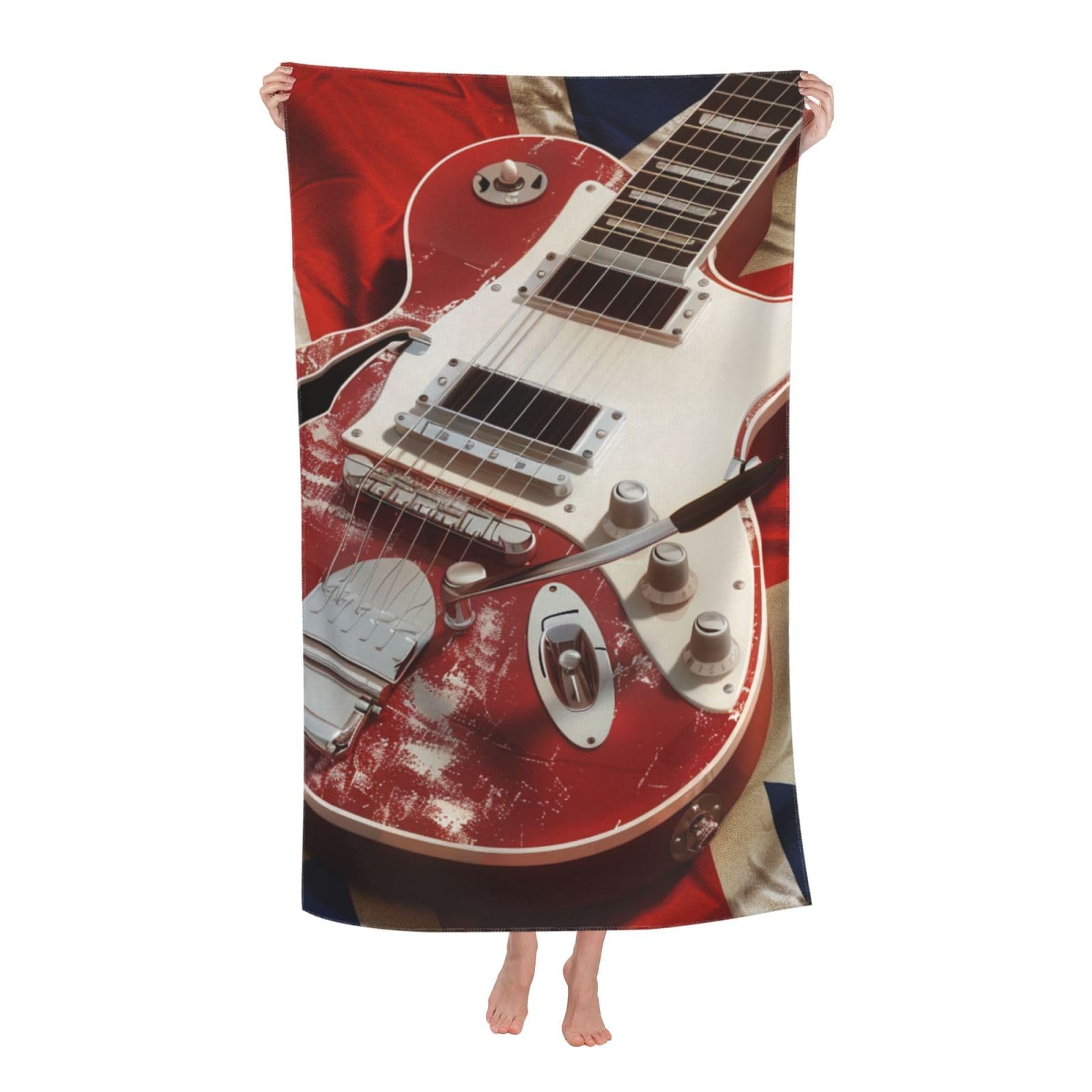 BWWHCCTI Guitar British Flag Printed Quick Dry Bath Towel, Soft Microfiber Towels Fast Drying Beach Towels for Travel,Camping,Gym,Swimming,Yoga
