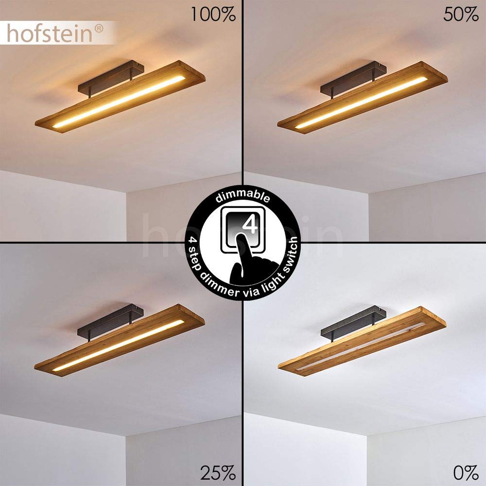 HOFSTEIN LED Deckenleuchte Adak, dimmbare Deckenlampe aus Holz/Metall in Natur/Dunkelgrau, moderne Leuchte dimmbar über Lichtschalter, 27 Watt, 3000 Lumen max., 3000 Kelvin, Esszimmer, Wohnzimmer