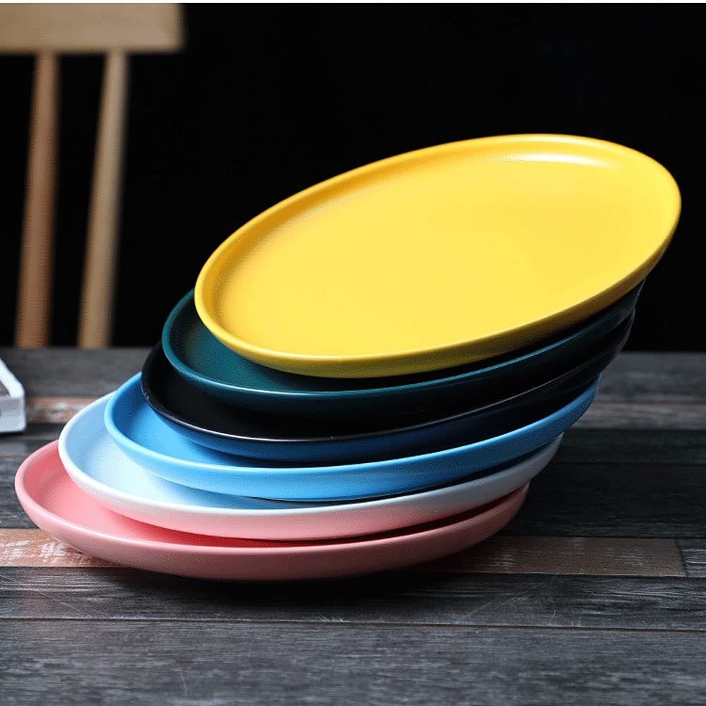 Platos Llanos, 1 Plato Llano de cerámica Creativo para el hogar, Varios tamaños, Apto para Todo Tipo de Comidas, hostelería, bufé，Black A